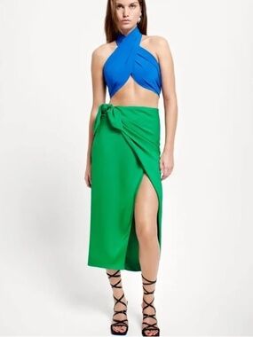 Zara Bright Green Wrap Midi Skirt